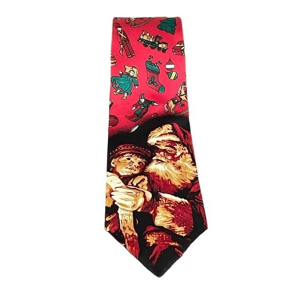 Santa’s Naughty or Nice list tie with stockings/toys, by Wembley. 100% silk. - Picture 1 of 6